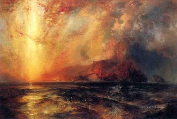  Heaven Works - Fiercely the Red Sun Descending Burned His Way across the Heavens landscape Thomas Moran Beach